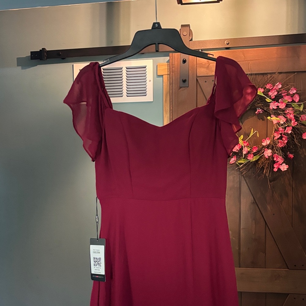 Ever Pretty Burgundy Prom Dress with Flutter Sleeves